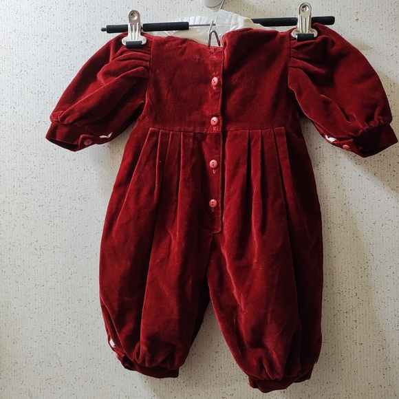 Vtg Baby Graziella Velour Romper 0-2mos Baby First Christmas Red Made In Italy - Picture 5 of 9